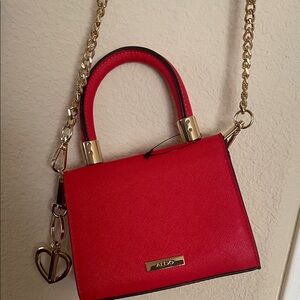 Aldo Vibrant Red Mini Bag with Gold Accents
